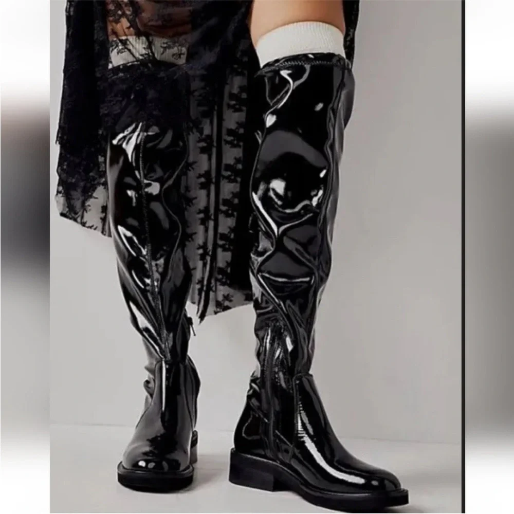 Free People Go Go Gloss Over The Knee Boots Black